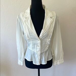 NWOT FREE PEOPLE LINEN-COTTON White Lace-Trimmed Blazer SIZE SMALL